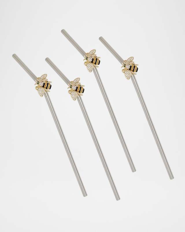Stripey Bee Metal Straws, Set of 4